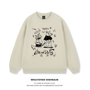 High Rain American Hand-Painted Fox round Neck Oversize Loose Couple Top Womens Fashion Cotton Polyester Blend Long Sleeve Sweatshirt