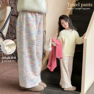 Girl Fleece-lined Thickened Casual Pants Kids Winter New Arrival Baby Single-Layer Fleece-Lined Straight-leg Loose Pants Drape Glutinous Rice Pants