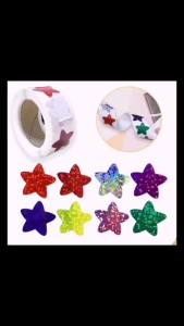 OUHOE | ۞ 500Pcs/Roll Colorful Star Adhesive Holographic Star Stickers Classroom Teachers Supplies Kids Reward Foil Star Label Stickers
