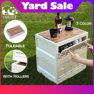 Yard Sale - Large Foldable Removable Picnic Storage Box Bins Lids-Folding Plastic Stackable Organizer with Handle Basket