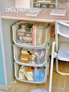 ชั้นวางของเคลื่อนที่แบรนด์ Lazy School ชั้นวางใต้โต๊ะ องค์กรสํานักงานที่มีพื้นฐานในหอพัก วัสดุพลาสติก