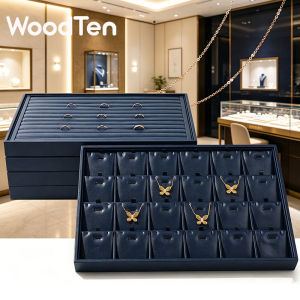 WoodTen Blue Jewelry Display Tray Stackable Jewelry Trays Jewelry Drawer Organizer Rings Earrings Necklace Storage Box