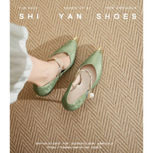 Mary Jane High Heels Womens Small Size New Chinese Style National Trend Matching Skirts Thin Heel Pointed Toe Large Size Single Shoes Green