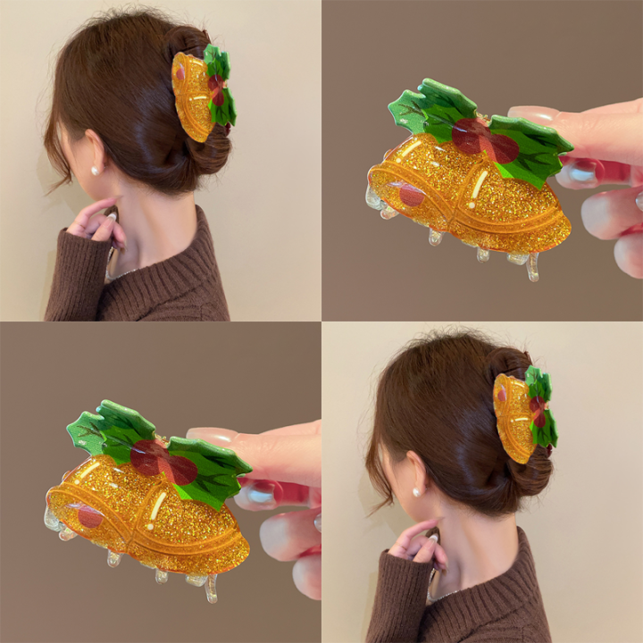 Christmas Bell Hair Clip Cute Female Shark Clamp Small Size Elegant Hair Card Personal Care Hairdressing Tool by THIRDOW