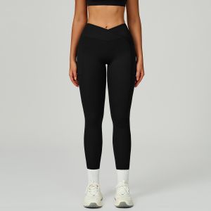 Naked Sensation High Waist V-Waist Cross Pocket Pleat Peach Lift Yoga Pants