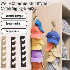 Wall-Mounted Solid Wood Cap Display Rack Wooden Baseball Cap Organizer Space Saving Vertical Hat Racks