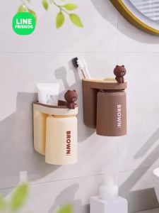 100% Authentic Line Friends Toothbrush Holder Rack Storage Box Durable Thickened Wall-mounted Design LFB251