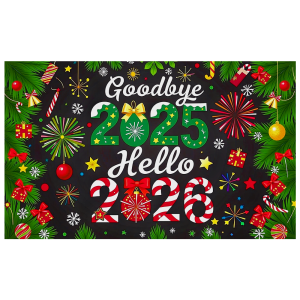 Goodbye 2025 New Year Banner Christmas Decorations Hello 2026 Holiday Banner for Party Celebration Indoor Decor Event Background