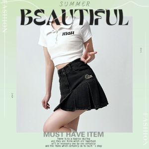 LHFriday ใหม่ล่าสุด กระโปรงยีนส์แฟชั่นงานซิปหน้ามีจีบรอบตัวเอวสูงแต่งเข็มขัดด้านหน้าดูสวยสับมากแม่สาวๆสายแฟชั่นต้องมีกันน๊า รีบตำเดี๋ยวหมด