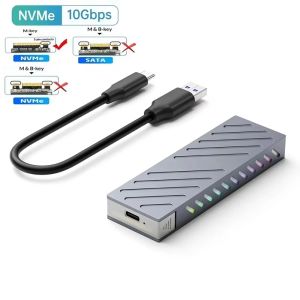 KEBIDU | Kebidumei M.2 NVMe SATA SSD Enclosure 10Gbps PCIe SSD Case RGB External Portable SSD Box USB C 3.1 Gen2 for 2230/2242/2260/2280