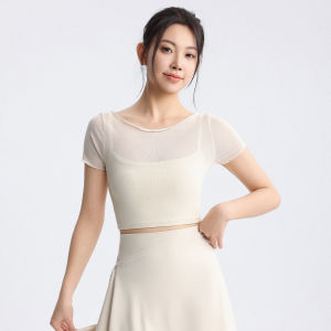 DRUR | Summer Two-piece Illusion Mesh Breathable Quick Dry Slim Fit Chest Pad Yoga Top