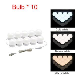 Vanity Light Bulbs 10LED Dimmable Mirror Lamp USB Powered Hollywood Dressing Table Lighting for Makeup Application in Bathroom