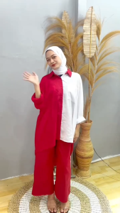Imani Butik | Top Sendy | Fashion Wanita | Merah Putih Bahan Katun Rayon Motif Polos