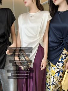 MEIYANG | Washable Crepe de Chine Twist Flutter Sleeve T-shirt 16mm