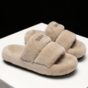 Mens Wool Fleece Slippers Thickened Soft Bottom Anti-slip Winter Warm Casual Slip-On Slippers Large Size 45 Indoor Outdoor Wear