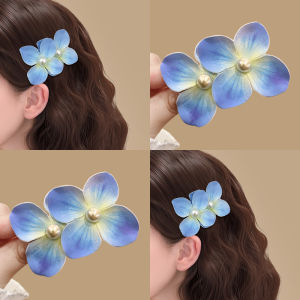 Blue Butterfly Orchid Flower Hair Clip Womens New 2025 High-End Side Clip Duckbill Hair Clip Sweet Style Fashionable Accessory