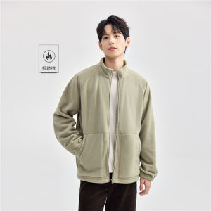 Giordano Fleece Lined Jacket Mens Autumn Winter New Style Shoulder Insertion Stand Collar Casual Jacket Thickened Outerwear