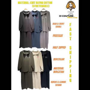 JJ COUTURE WOMEN KNIT WEAR CLOTHING SET STRETCHABLE & HALF ZIPPED LONG SLEEVE BAJU & SKIRT SET