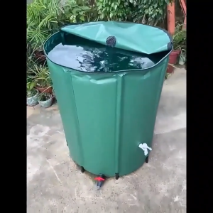 50L/100L/200L PVC Collapsible Rainwater Harvesting Bucket - Portable Outdoor Water Storage Tank with Spigot Tap Mesh Cloth Water Container Durable Green Plastic for Garden Lawn Care & Home Use