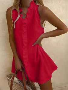 ชุดเดรสแขนกุดคอวีแขนกุดทรงเอผ้าโพลีเอสเตอร์ระบายอากาศได้ดี ทรงหลวม ทรงเอ ทรงหลวม ทรงหลวม ทรงหลวม