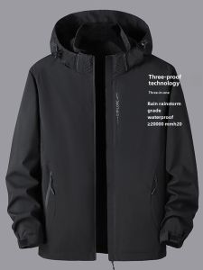 New Arrival Shell Jacket Mens Hat Detachable Spring & Fall Winter Couple Outdoor Soft Shell Three-in-One Mountain Climbing Clothes Windproof Waterproof Jacket