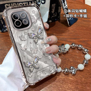 เคสโทรศัพท์ผีเสื้อเพชรประดับห้อยสร้อยคอพร้อมการป้องกันการตกหล่นแบบเต็มจอ ดีไซน์หรูหรา สำหรับผู้หญิง เปลือกป้องกันแบบหนา