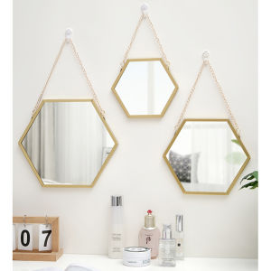 Hexagon Shape Decorative Mirror Wall Decor Makeup Hanging Mirror Bathroom Cosmetic Mirror Bedroom Room Wall Decoration