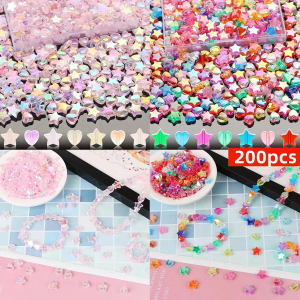200pcs AB Pink Color 10mm Pentagram 9mm Peach Heart Mixed Style Beads For DIY Making Clothing Tailoring Supplies
