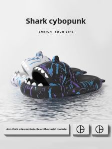 Summer Home Use Anti-Slip Shark Slippers Womens Comfortable Smell-Proof Couple Mens Sandals Cartoon Style EVA Material