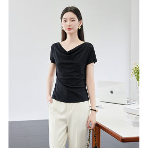 OSA Design Pure Color Short Sleeve Womens T-shirt Neckline Slim Fit Summer New Style Fashionable Simple Straight Cut Top