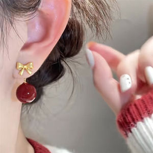 Elegant 925 Silver Needle Pearl Earrings with Golden Butterfly Knot Versatile Autumn Winter Fashion Jewelry for Women