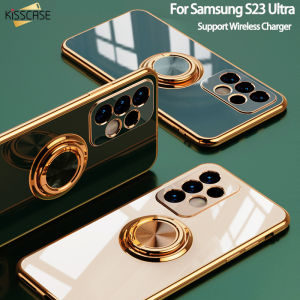 【Ring Bracket】】KISSCASE Luxury Plating Soft Silicone Magnetic Case For Samsung S24Ultra With Ring Holder Luxury Plating 6D Car Magnetic Suction Case For Samsung Galaxy S24 Ultra S23+ S23 Plus S22 Plus S21 S20 FE Note 20 Ultra Cover