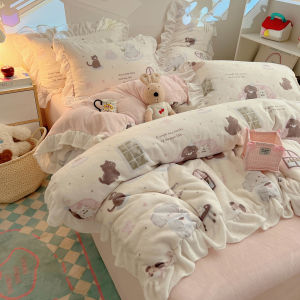 Winter Thickened Coral Fleece Bedding Set Ins Style a Class Milk Velvet Edge Four Piece Set 1.5M Quilt Cover Bed Sheet Set