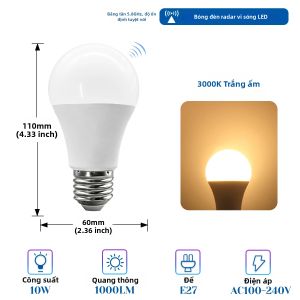 2 Chiếc Bóng Đèn LED 10W Có Cảm Biến Chuyển Động 110V 220V Cảm Biến Radar Vi Sóng Ánh Sáng Bức Xạ Hồng Ngoại Đầu Báo An Ninh Chiếu Sáng