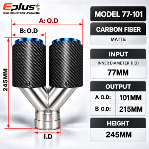 Ống Pô Xe Hơi Hình Chữ Y Kép Đầu Mút Ống Xả Bóng Mờ Sợi Carbon Thép Không Gỉ Màu Xanh Dương Phụ Kiện Trang Trí Độ Chế