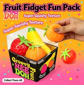 Schylling | Groovy Nee Doh Schylling Fruit Stress Ball Elastic Soft Squishy Fidget Toy Banana Strawberry Orange Squeeze Sensory Toy
