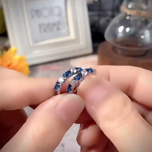 Kawaii Sapphire Blue Earrings Sparkling Zircon Openwork Hoops for Daily Wear Cute Copper Alloy Ear Climbers