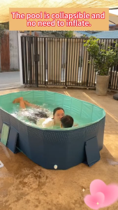 Non-Inflatable Folding Swimming Pool Maldives Blue Portable Family Pool with Safety Fence for Outdoor Use