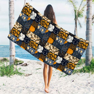 black gold floral patchwork Quick Drying Microfiber Beach Towel Lightweight for Swimming Camping Yoga - Bath Towel