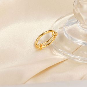 แหวนเงินชุบทอง 14K แบบปรับได้พร้อมรูปแบบวงกลมเรียบง่ายแหวนเงินแท้ไม่ยุ่งเหยิงสําหรับผู้หญิง