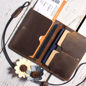 Handmade Vintage Leather Passport Holder Card Wallet Airtag Coin Purse Leefirst Brand Top Layer Cowhide