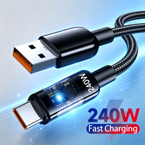 0.25/1/1.5/2M 240W Nylon USB C PD Super Fast Charging Data Cable with LED Digital Display USB To Type C Quick Charge Data Cords