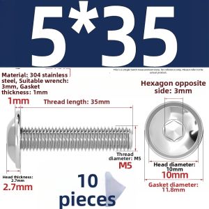 TIANZHUOJINSHU | Black 304 Stainless Steel Round Head Hex Socket Cap Screws