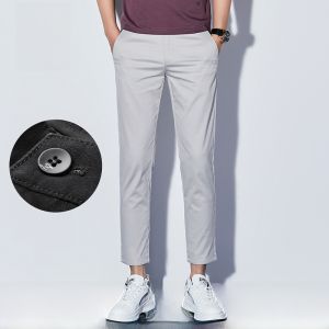 ROMON | กางเกงลำลองชายทรงตรงผ้าฝ้ายแท้บางยืดหยุ่นฤดูร้อน กางเกงขายาวทรงสตรีททันสมัย ​​ทรงเข้ารูปสำหรับธุรกิจ กางเกงขายาวผู้ชายสไตล์ลำลอง