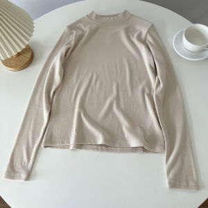 Mush Velvet Stand Collar Long Sleeve Base Shirt Womens Autumn Winter Pure Color Slim Fit High Collar Elastic Inner T Shirt