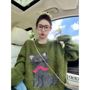 SUOSHE | Plus Size 300 Pounds Soft Lazy Style Cartoon Round Neck Sweater