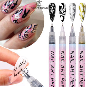 1/4pcs Graffiti Nail Pen 0.5mm Black White Gold Silver Marker Drawing Point Abstract Lines Fine Detail Pattern DIY Manicure Tool