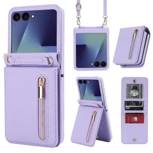 szhaiyu | Leather Wallet Phone Case For Samsung Galaxy Z Flip 8 7 6 5 4 Zipper Pocket Kickstand Shockproof Protective Crossbody Cover