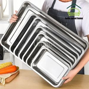 Rectangular Household Square Plate Steamed Fish Plate Serving Plate Barbecue Plate Set Stainless Steel Tray