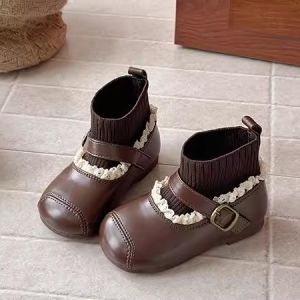 Stylish Short Boots for Girls Baby Socks Booties Korean Style Leather Patchwork Childrens Fashionable Little Princess Shoes